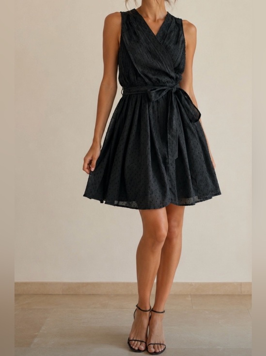 Dresses & Skirts - Sleeveless Black Wrap Mini Dress with Waist Tie size s